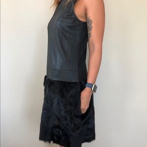 Theory faux leather & fur mini dress